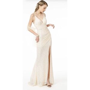 Elizabeth K GLS New Authentic Champaign GL1814 Salmon Pink Sequin Evening Gown